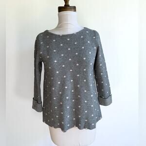 Cynthia Rowley Women's Gray Boat Neck Polka Dot Sweater Soft 3/4 Sleeve Size XS